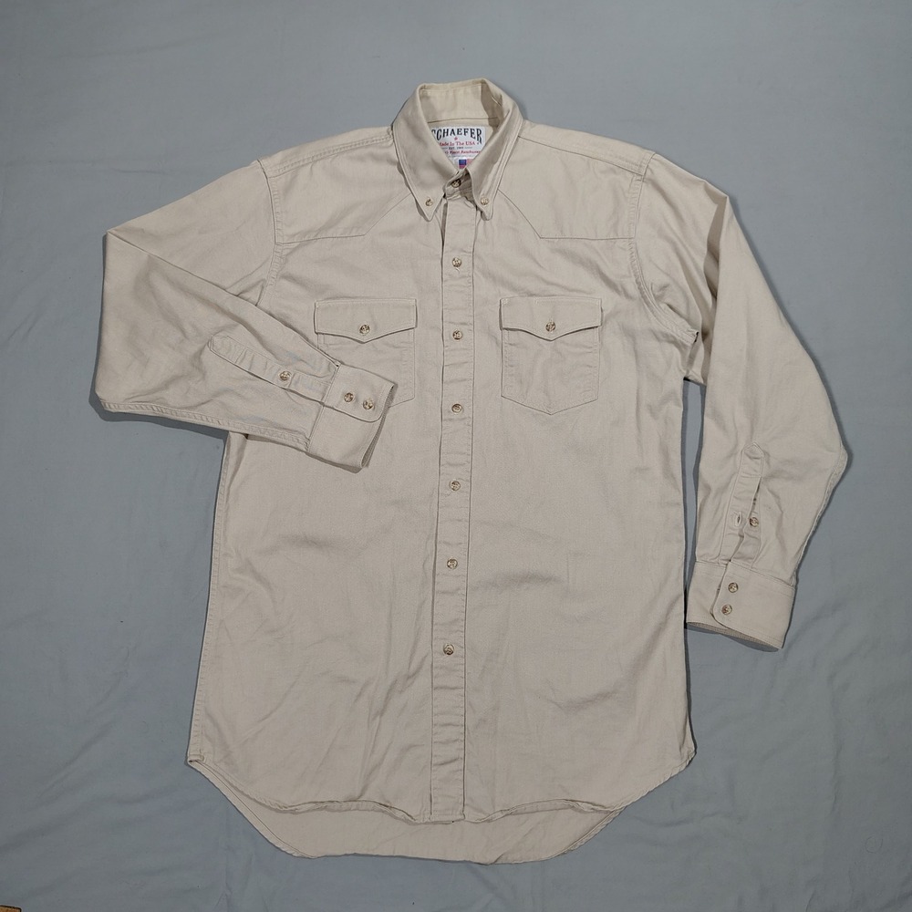 Schaefer Outfitters Shirt Mens Large Beige Ranchstone Twill Long Sleeve USA 7070